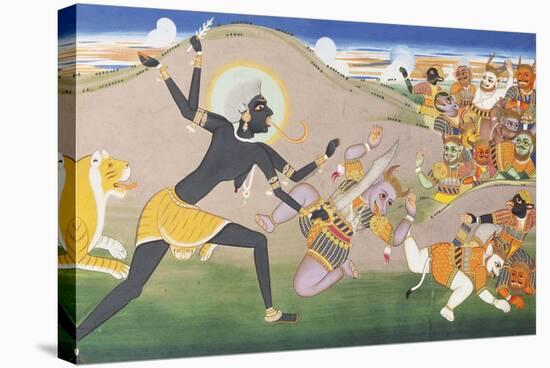 Kali Slaying Demons. Illustration to the Markanddeya Purana. Jaipur, c.1800-1820-null-Stretched Canvas