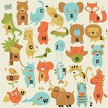 Zoo Alphabet with Cute Animals in Cartoon Style.-Kaliaha Volha-Laminated Art Print