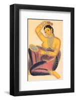 Kalighat Courtesan with Mirror Putting a Rose in Her Hair-null-Framed Art Print