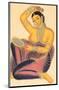 Kalighat Courtesan with Mirror Putting a Rose in Her Hair-null-Mounted Art Print