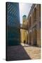 Kalta Minor minaret, Khiva. Uzbekistan, Central Asia. Woman walking near the minaret.-ClickAlps-Stretched Canvas