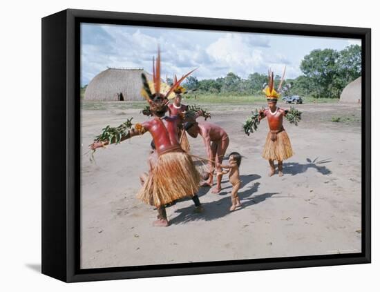 Kamayura Indians Dancing the Fish Dance, Xingu, Brazil, South America-Robin Hanbury-tenison-Framed Stretched Canvas