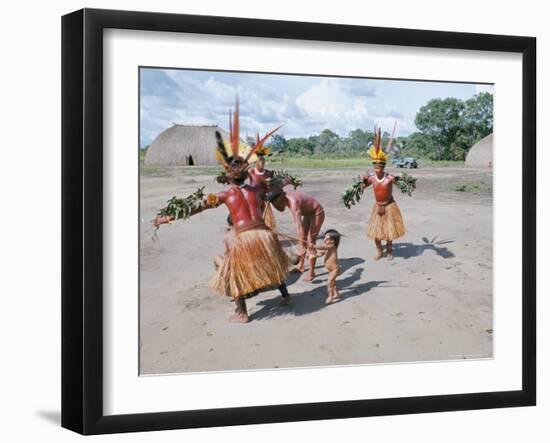 Kamayura Indians Dancing the Fish Dance, Xingu, Brazil, South America-Robin Hanbury-tenison-Framed Photographic Print