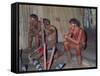 Kamayura Indians Playing Flutes Inside Hut, Xingu Area, Brazil, South America-Robin Hanbury-tenison-Framed Stretched Canvas