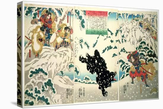 Kamei Rokuro and the Black Bear in the Snow, 1849 (Colour Woodblock Print)-Kuniyoshi Utagawa-Stretched Canvas