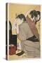 Kami-Yui, Dressing the Hair (Colour Woodblock Print)-Kitagawa Utamaro-Stretched Canvas