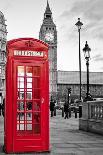 A Traditional Red Phone Booth In London With The Big Ben In A Black And White Background-Kamira-Photographic Print