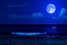 Beautiful Full Moon Reflected on the Calm Water of a Tropical Beach (Toned in Blue)-Kamira-Photographic Print
