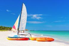 Sailing Boat (Catamaran) and Kayaks at Varadero Beach in Cuba-Kamira-Photographic Print