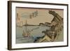 Kanagawa with Houses on the Bay of Edo-Utagawa Hiroshige-Framed Art Print