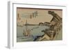 Kanagawa with Houses on the Bay of Edo-Utagawa Hiroshige-Framed Art Print