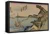 Kanagawa with Houses on the Bay of Edo-Utagawa Hiroshige-Framed Stretched Canvas