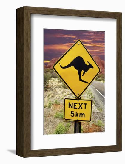 Kangaroo 5Km Olgas Rock Outback-null-Framed Art Print