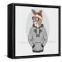 Kangaroo Boy in Urban Style with Headphones - Fashion Animal Illustration-Olga_Angelloz-Framed Stretched Canvas