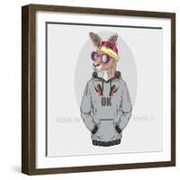 Kangaroo Boy in Urban Style with Headphones - Fashion Animal Illustration-Olga_Angelloz-Framed Art Print