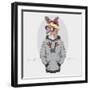 Kangaroo Boy in Urban Style with Headphones - Fashion Animal Illustration-Olga_Angelloz-Framed Art Print