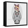 Kangaroo Boy in Urban Style with Headphones - Fashion Animal Illustration-Olga_Angelloz-Framed Stretched Canvas