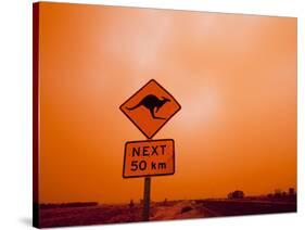Kangaroo Crossing Road Sign, Outback Dust Storm, Rural Highway, Ivanhoe, New South Wales, Australia-Paul Souders-Stretched Canvas