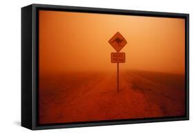 Kangaroo Crossing Sign in Dust Storm in the Australian Outback-Paul Souders-Framed Stretched Canvas