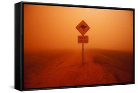 Kangaroo Crossing Sign in Dust Storm in the Australian Outback-Paul Souders-Framed Stretched Canvas