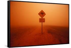 Kangaroo Crossing Sign in Dust Storm in the Australian Outback-Paul Souders-Framed Stretched Canvas