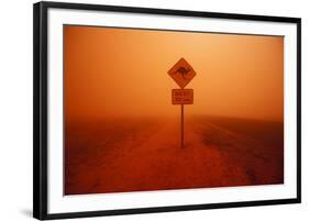 Kangaroo Crossing Sign in Dust Storm in the Australian Outback-Paul Souders-Framed Photographic Print