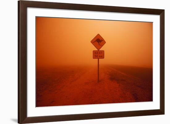 Kangaroo Crossing Sign in Dust Storm in the Australian Outback-Paul Souders-Framed Photographic Print