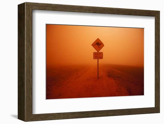 Kangaroo Crossing Sign in Dust Storm in the Australian Outback-Paul Souders-Framed Photographic Print