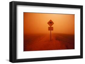 Kangaroo Crossing Sign in Dust Storm in the Australian Outback-Paul Souders-Framed Photographic Print