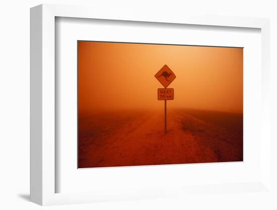 Kangaroo Crossing Sign in Dust Storm in the Australian Outback-Paul Souders-Framed Photographic Print