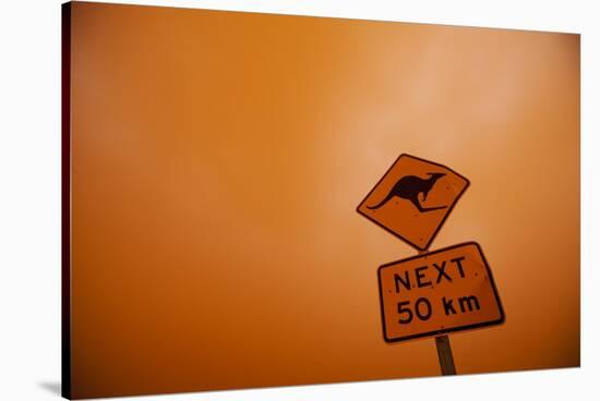 Kangaroo Crossing Sign in Dust Storm-Paul Souders-Stretched Canvas