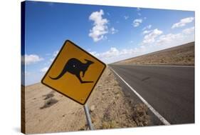 Kangaroo Crossing Sign in the Australian Outback-Paul Souders-Stretched Canvas