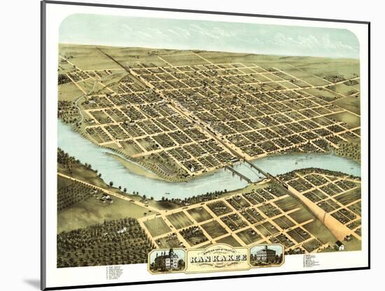 Kankakee, Illinois - Panoramic Map-Lantern Press-Mounted Art Print