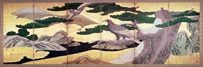 The Hawks in the Pines, 6 Panel Folding Screen-Kano Eitoku-Framed Giclee Print