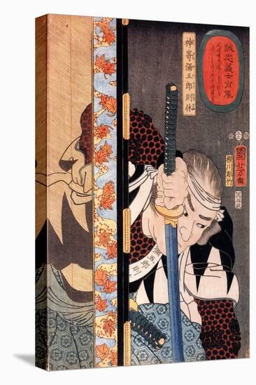 Kansaki Yagoro Noriyasu Seen Behind a Transparent Screen-Kuniyoshi Utagawa-Stretched Canvas