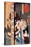 Kansaki Yagoro Noriyasu Seen Behind a Transparent Screen-Kuniyoshi Utagawa-Stretched Canvas