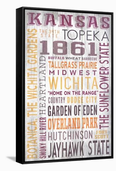 Kansas - Barnwood Typography-Lantern Press-Framed Stretched Canvas