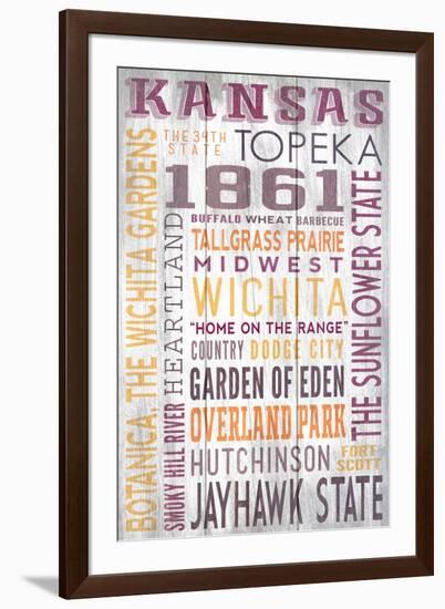 Kansas - Barnwood Typography-Lantern Press-Framed Art Print