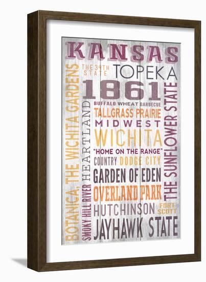 Kansas - Barnwood Typography-Lantern Press-Framed Art Print