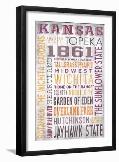 Kansas - Barnwood Typography-Lantern Press-Framed Art Print