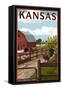 Kansas - Barnyard Scene-Lantern Press-Framed Stretched Canvas