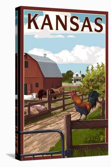Kansas - Barnyard Scene-Lantern Press-Stretched Canvas