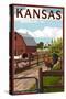 Kansas - Barnyard Scene-Lantern Press-Stretched Canvas