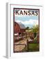 Kansas - Barnyard Scene-Lantern Press-Framed Art Print