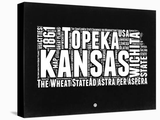 Kansas Black and White Map-NaxArt-Stretched Canvas