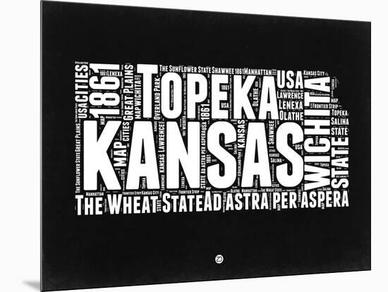 Kansas Black and White Map-NaxArt-Mounted Art Print