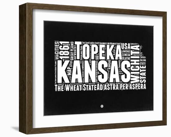 Kansas Black and White Map-NaxArt-Framed Art Print