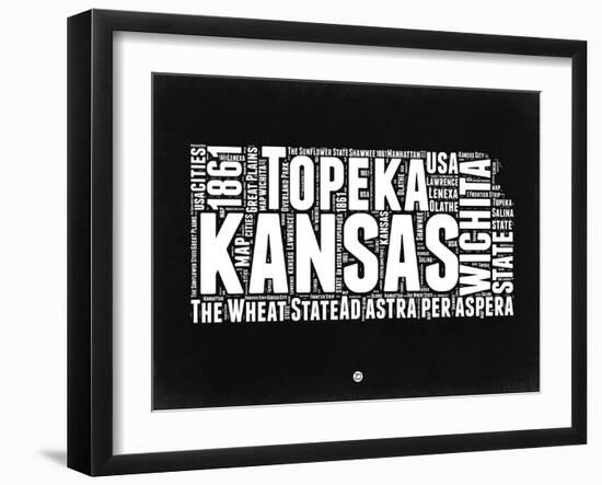 Kansas Black and White Map-NaxArt-Framed Art Print