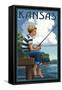 Kansas - Boy Fishing-Lantern Press-Framed Stretched Canvas