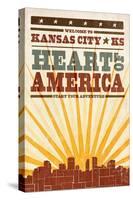 Kansas City, Kansas - Skyline and Sunburst Screenprint Style-Lantern Press-Stretched Canvas